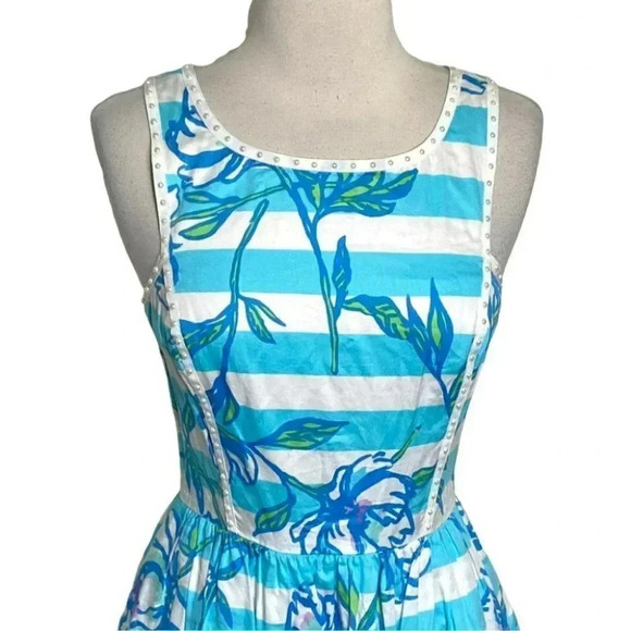 Lilly Pulitzer 0 dress Sandrine Shorely Blue tossing the line pearl fit‎ + flare - Picture 3 of 12